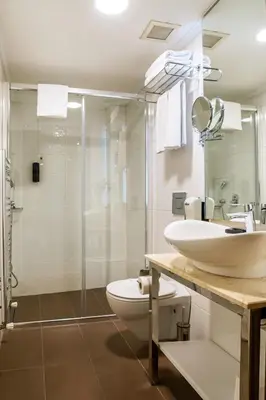 a bathroom with a toilet and a sink and a shower at Cheya Beşiktaş Istanbul Bosphorus City Center Hotel & Suites in Istanbul