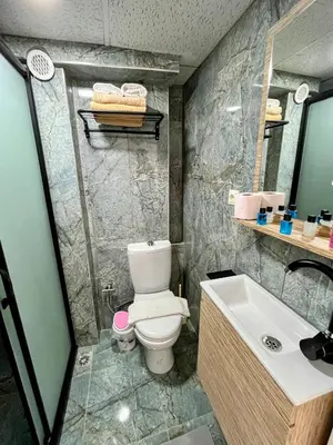 a bathroom with a toilet and a sink at Pembe Hotel in Istanbul