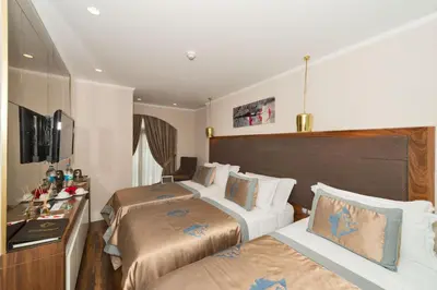 a hotel room with two beds and a television at Darkmen Hotel in Istanbul