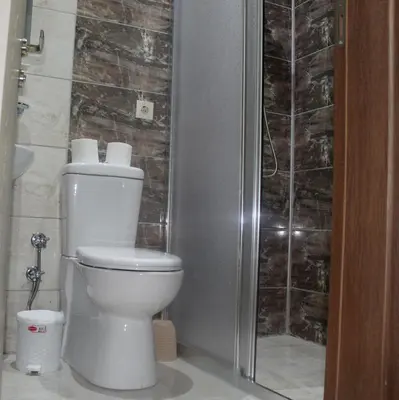 a bathroom with a toilet and a shower at Hotel Megaron in Istanbul