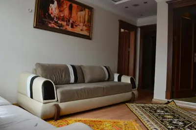 a couch in a living room with a picture on the wall at Grand Fatih Hotel in Istanbul
