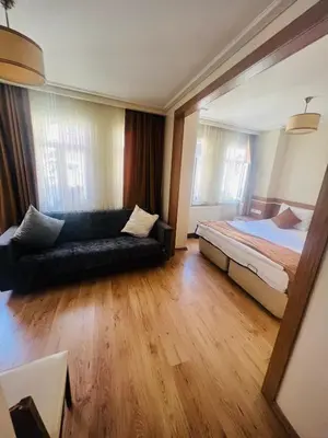a living room with a bed and a couch at Aycan Sultan Apart Hotel in Istanbul