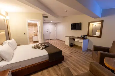 a bedroom with a bed and a desk and a couch at Asia Business Suites in Istanbul