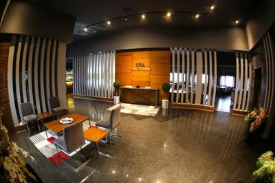 an overhead view of a lobby with a table and chairs at Hotel Yayoba in Tekirdag