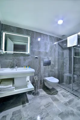 a bathroom with a sink and a toilet and a shower at Monaco Hotel in Istanbul