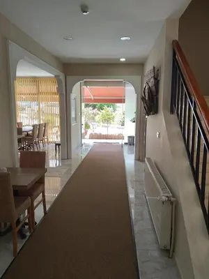 a hallway with a long carpet in a house at NEW BEYLERBEYİ HOTEL in Istanbul