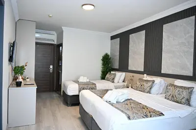 a hotel room with two beds and a television at Elite Marmara Hotel Gungoren in Istanbul