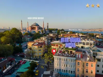 an aerial view of a city with buildings at Blue House Hotel Old City - Sultanahmet in Istanbul