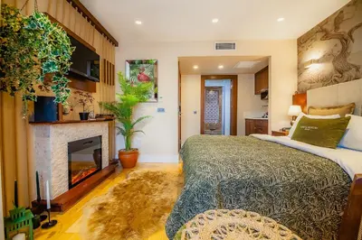 a bedroom with a large bed and a fireplace at Lord Morgan & Exclusive Design Residence Cihangir in Istanbul