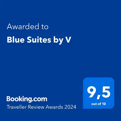 a blue screen with the text awarded to blue suites by iv at Blue Suites by V in Istanbul