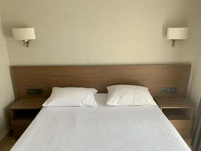 a bedroom with a bed with two pillows and two lamps at Istanbul Park Hotel in Tuzla