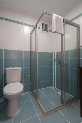 a bathroom with a toilet and a shower at Capricorn by Otantik Suites in Istanbul