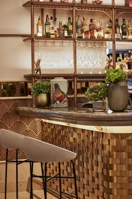 a bar with potted plants on a brick wall at Four Seasons Hotel Istanbul at Sultanahmet in Istanbul