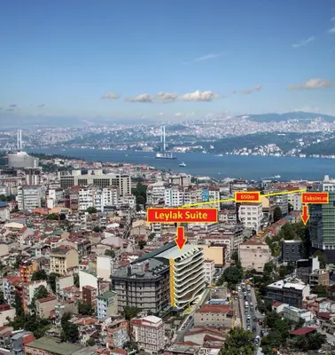 an overhead view of a city with buildings and a river at Taksim leylak suite in Istanbul