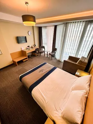 a hotel room with a large bed and a desk at Triada Hotel Karaköy in Istanbul
