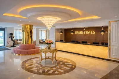 a lobby of a hotel with a reception desk at Emirtimes Hotel&Spa - Tuzla in Istanbul