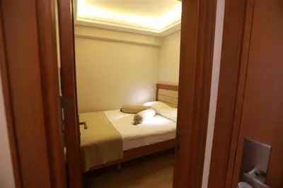 a cat laying on a bed in a room at Sirkeci Park Hotel in Istanbul