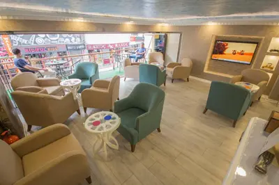 an overhead view of a waiting room with chairs and tables at Hotel Bestur in Istanbul
