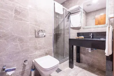 a bathroom with a toilet and a sink at Valens Hotel Downtown in Istanbul