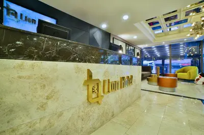 a lobby of a hotel with a sign on the wall at Four Sides Taksim Lion Hotel&Spa in Istanbul