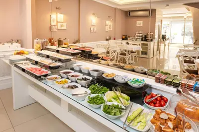 a buffet line with many different types of food at Mr. Bird Hotel in Istanbul