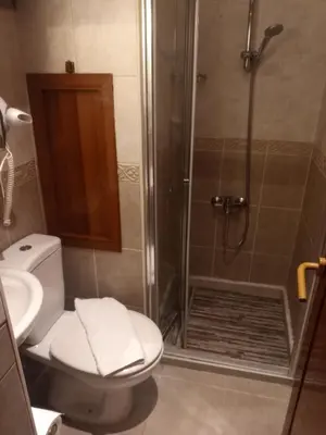 a bathroom with a shower with a toilet and a sink at Kosk Hotel Kadikoy in Istanbul