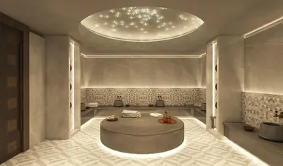 a rendering of a bathroom with a round table at Arts Hotel Taksim in Istanbul