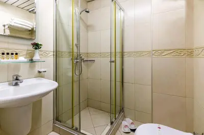 a bathroom with a shower and a sink at Golden Crown Hotel in Istanbul