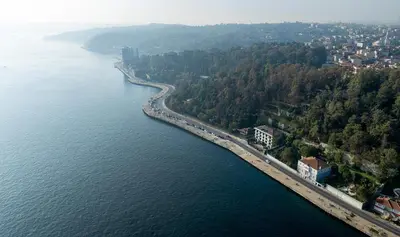 an aerial view of a bridge over a body of water at MFB Tarabya Hotel in Istanbul