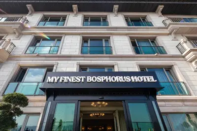 a building with a sign that reads my first bosporus house at MFB Tarabya Hotel in Istanbul