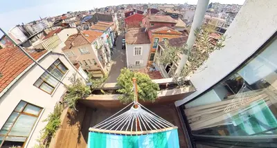 a view of a city from the balcony of a building at Elele Aparts in Istanbul