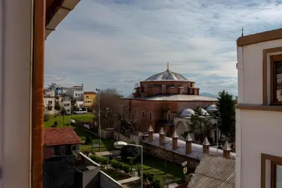 a view of a building from a window at Sofia Corner Hotel in Istanbul
