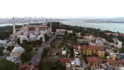 an aerial view of a city with a mosque at Eastanbul Suites in Istanbul