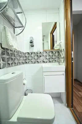 a bathroom with a toilet and a sink and a mirror at Safir Gold Hotel in Istanbul