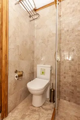 a bathroom with a toilet and a shower at Enderun by Otantik Suites in Istanbul