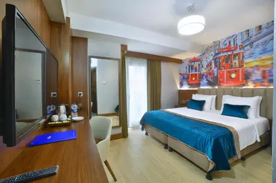 a hotel room with a bed and a television at The Tango Hotel Taksim in Istanbul