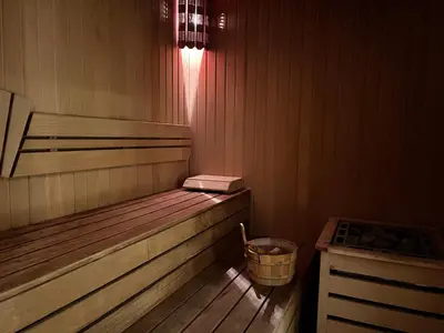 a small sauna with a trash can in it at Akmerkez Residence in Istanbul