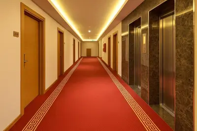 a corridor with a red carpet in a building at Grand Hotel Avcılar in Istanbul