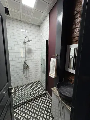 a bathroom with a shower with a sink and a tub at Taksim Otto suite in Istanbul