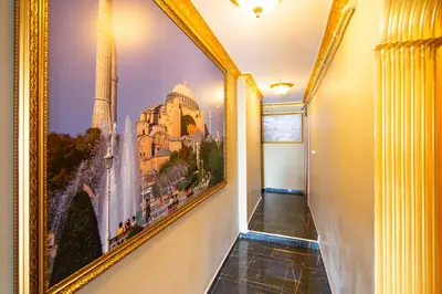 a hallway with a framed picture of a building at The Ottoman Desing Suit in Istanbul