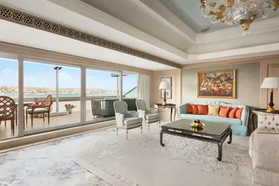 a living room with a couch and a table at Shangri-La Bosphorus, Istanbul in Istanbul