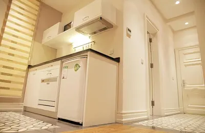a kitchen with a refrigerator and a stove at Frida Suites in Istanbul