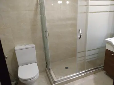 a bathroom with a shower with a toilet and a sink at Ribad Hotel Sultanahmet in Istanbul
