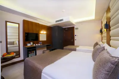 a hotel room with two beds and a television at My Dream Istanbul Hotel in Istanbul