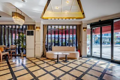 a lobby with a couch and a table at Frt Airlines Hotel - Istanbul Airport in Arnavutköy