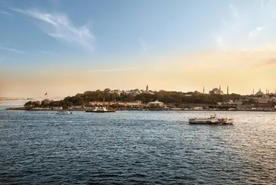 a group of boats in a large body of water at JW Marriott Istanbul Bosphorus in Istanbul