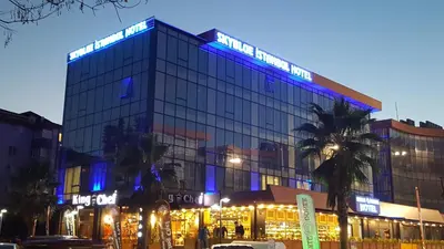 a building with blue lights on top of it at SKYBLUE İSTANBUL HOTEL in Istanbul