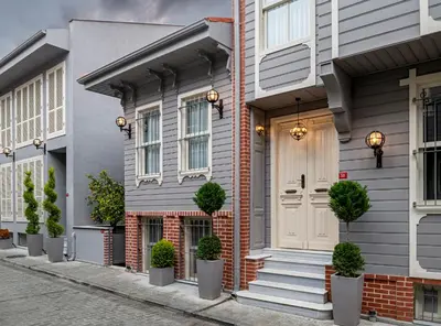a row of houses with potted plants on a street at Catch Sultanahmet-Special Class in Istanbul