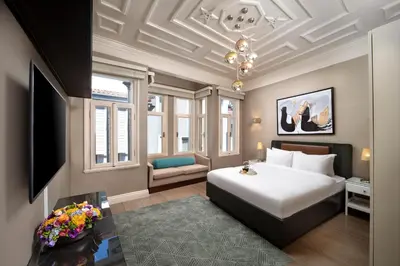 a hotel room with a bed and a tv at Catch Sultanahmet-Special Class in Istanbul