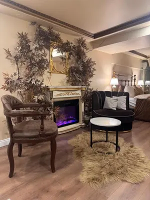 a living room with a couch and a fireplace at Lord Morgan & Exclusive Design Residence Nişantaşı in Istanbul